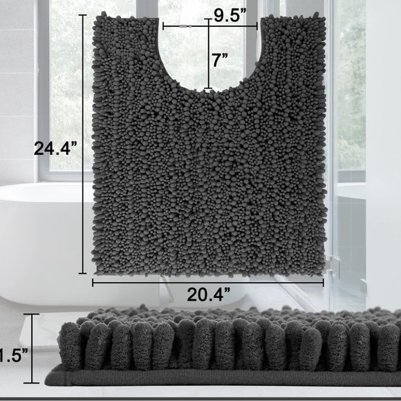 Shaggy Toilet Rug, Non-Slip Contour Bath Mat for Bathroom Floor, 24.4 X 20.4” - Picture 2 of 10